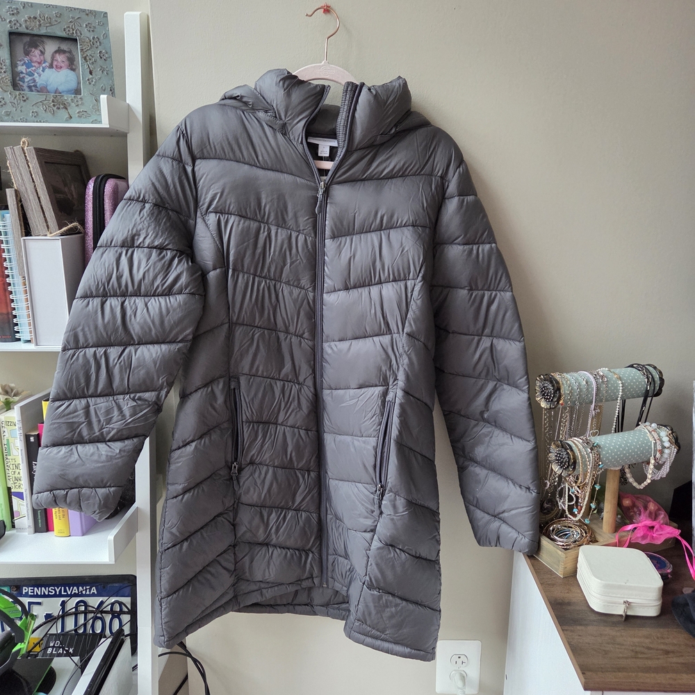 Charter club long gray puffer coat